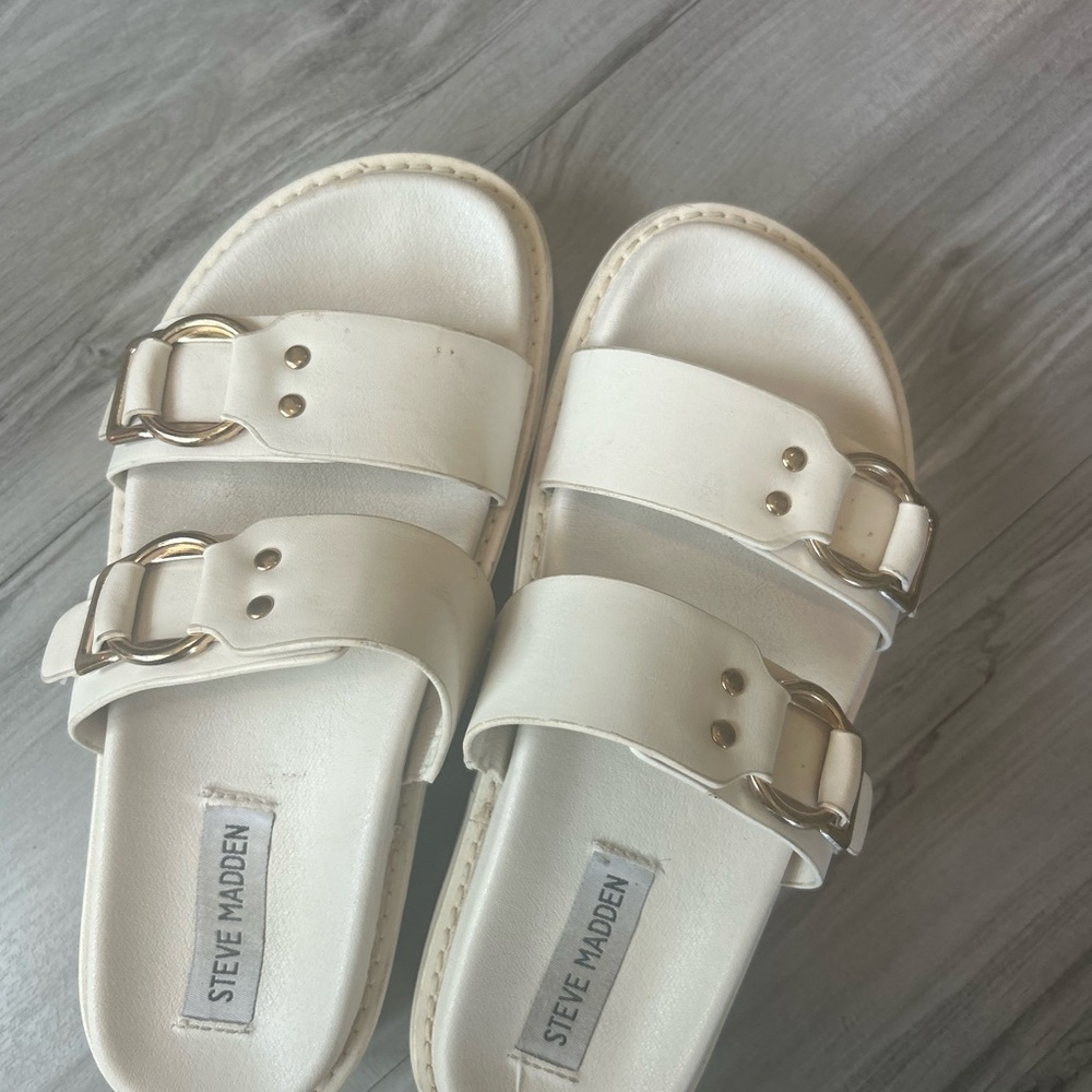 Steve Madden White Double Strap Slide Sandals Platform